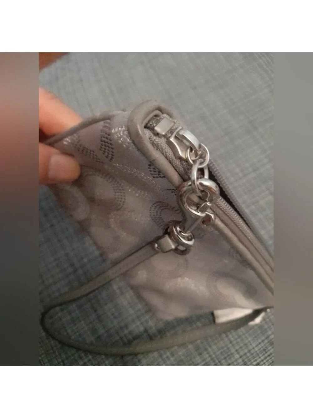 Coach Silver and Gray Signature C Y2K Wristlet